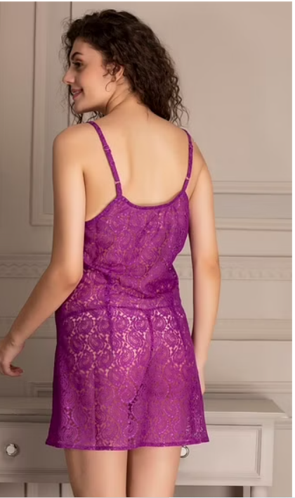 Bridal Babydoll with Matching Thong in Purple - Lace