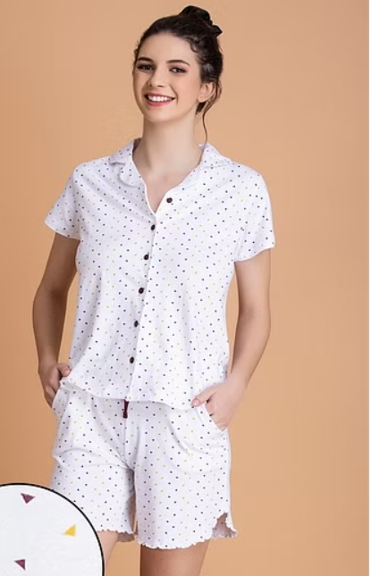 Print Me Pretty Button Me Up Shirt & Shorts Set in White - 100% Cotton