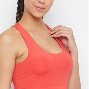 Medium Impact Padded Sports Bra with Racerback Design in Coral Red