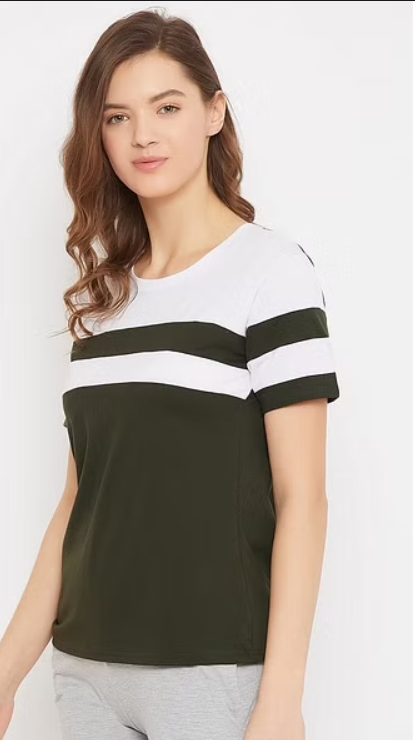Sassy Stripes Top in Olive Green - Cotton Rich