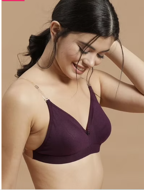 Full Coverage Bra with Detachable Transparent Back & Shoulder Straps In Purple
