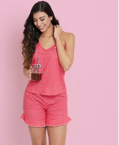 Polka Print Cami Top & Shorts in Red - 100% Cotton