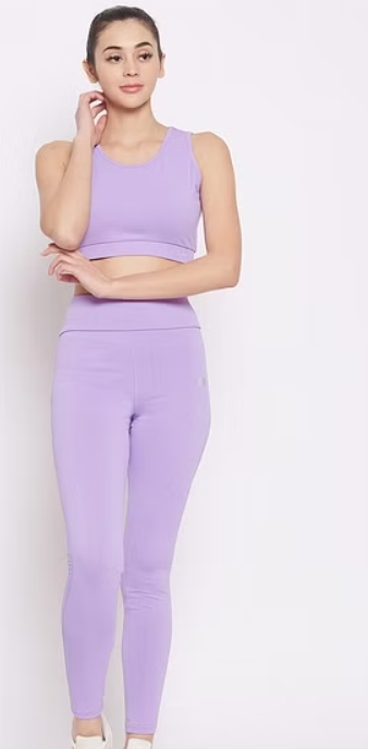 Medium Impact Padded Non-Wired Sports Bra & Mid-Rise Active Tights in Lilac
