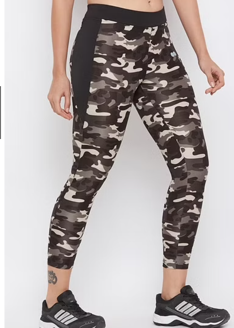 Camouflage Print Activewear Ankle-Length Tights in Dark Grey
