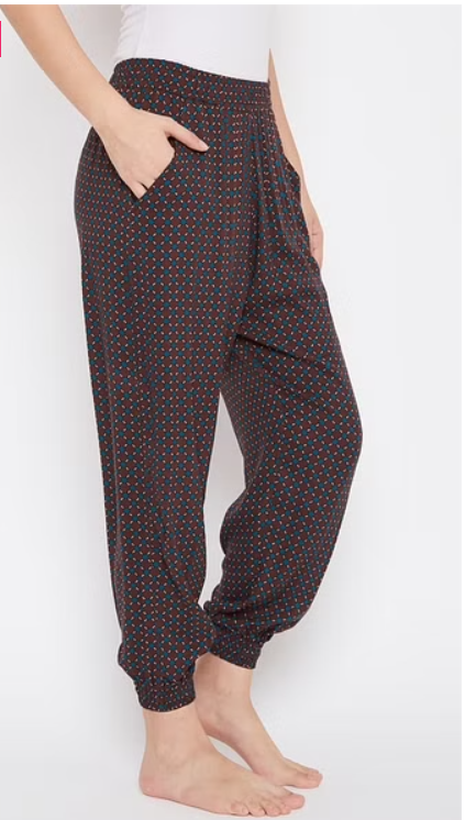 Print Jogger Style Pants in Maroon - Rayon