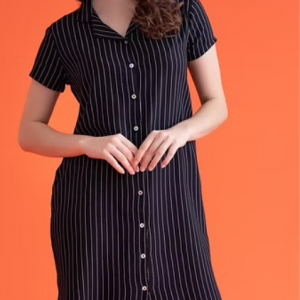 Button Me Up Sassy Stripes Short Night Dress in Navy - 100% Cotton