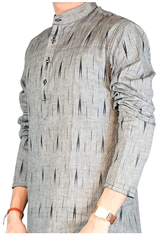 Riyashree Cotton Men's Straight Long Kurta for Men Latest Stylish Traditional Ikat Pattern Design