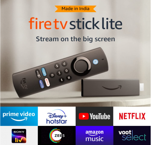 Fire TV Stick Lite with all-new Alexa Voice Remote Lite (no TV controls), HD streaming device | Now with App controls | 2022 release