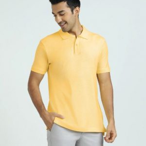 ELEMENT COMBED COTTON POLO T-SHIRTS BUTTER YELLOW-1