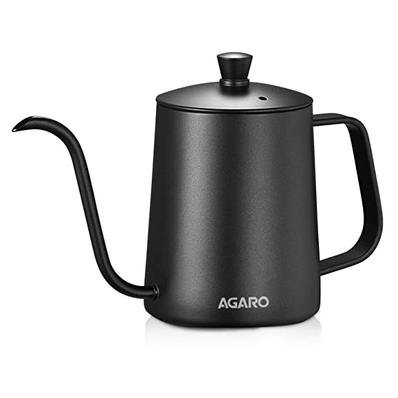 AGARO Elite Goose Neck Kettle, 600 ml, Stainless Body with Teflon Coating, Long Narrow Stainless Steel Pour Over Coffee Kettle, Coffee Maker, Black