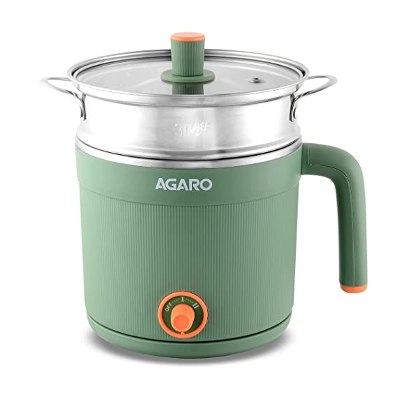 AGARO Regency Multi Cook Kettle With Steamer, 1.2L Inner Pot, Double Layered Body, Variable Temperature Settings, Wide Mouth, Boiling