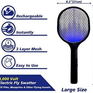 Bug Zapper Racket-Upgrade 2022 Rechargeable Electric Fly Swatter Racket-Portable 2-in-1 Mosquito Killer