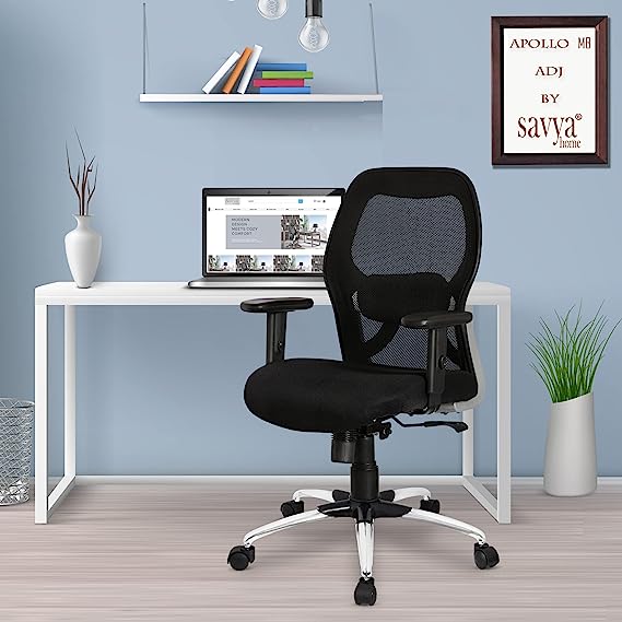 SAVYA HOME Apollo Mid Back Ergonomic Office Chair with Adjustable Arms and Anyposition Tilt Lock Mechanism