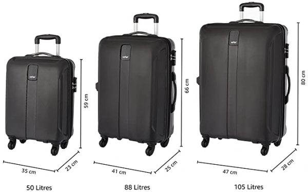Safari Thorium Antiscratch 55, 65 & 77 Cms Polycarbonate Trolley Bag, Black Cabin 4 Wheels Travelling Hard Suitcase for Men and Women