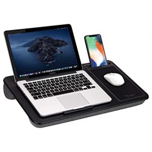Tukzer Lap Desk Fits up to 17-Inch Laptop Angled Pillow Cushion with Built-in Mouse Pad & Phone Holder(Carbon Fiber)
