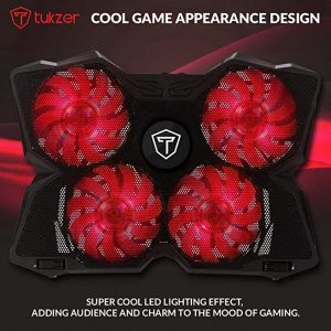 Tukzer Laptop Cooling Pad, Portable Slim Quiet USB Powered Gaming Cooler Stand Chill Mat 4-Red-LED Fans Dual-USB-Port 2-Viewing Angles for 10-to-17-inch laptops, (TZ-CP1)