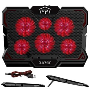 Tukzer Laptop Cooling Pad, Portable Slim Quiet USB Powered Gaming Cooler Stand Chill Mat 6-Red-LED Fans Dual-USB-Port 2-Viewing Angles 10-to-17-inch laptops, Cp5