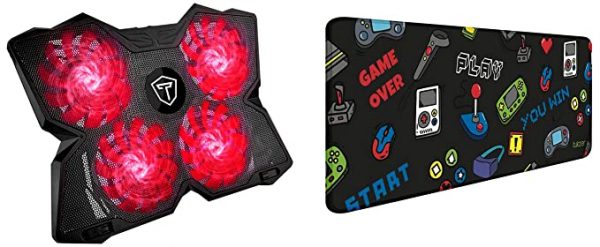 Tukzer Laptop Cooling Pad, Portable Slim Quiet USB Powered Gaming Cooler Stand & Large Size (795mm x 298mm x 3.45mm) Extended Gaming Mouse Pad Stitched Embroidery Edges Non-Slip Rubber Base