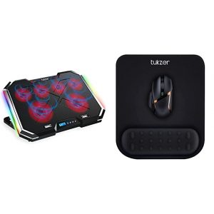 Tukzer RGB Laptop Cooling Pad, Portable Slim Quiet USB Powered Gaming Cooler Stand & Gel Mouse Pad Wrist Rest Memory-Foam Ergonomic Mousepad Cushion Wrist Support & Pain Relief