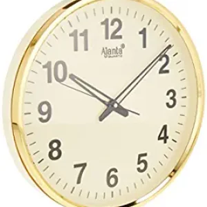 Ajanta Quartz Wall Clock (32 Cm X 32 Cm X 3.5 Cm, Gold, Plastic)