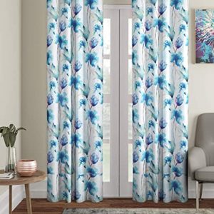 Home Sizzler 2 Pieces Abstract Flower Eyelet Polyester Door curtains - 7 Feet, Blue