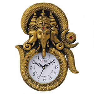 Webelkart Designer Stones Ganesha Inside Om Plastic Wall Clock for Home Living Room Bedroom Kitchen Wall Clock for Office (Ganesha Inside Om)- Copper
