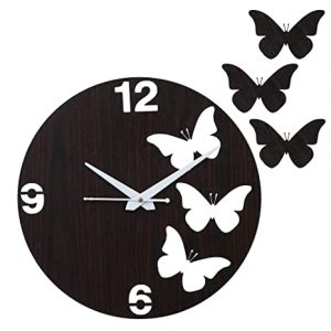 Webelkart Premium Butterfly Wooden Wall Clock for Home and Office Decor Three Outer Butterflies Wall Clock for Bedroom,Living Room (12 Inches, Brown)