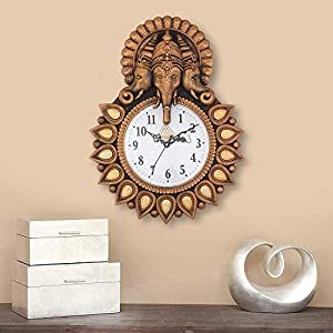 Webelkart Premium Plastic Designer Stones Ganesha Wall Clock for Home and Office Decor| Wall Clock for Living Room| Wall Clock for Bedroom (Copper, 12 Inch)