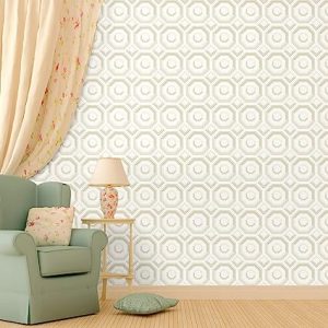 Asian Paints 3-D Artistry Design Wallpaper Non-Adhesive wallcovering for Living Room, Bedroom Walls (52L x 1005W Centimeters, 57 sqft per roll) White, Beige