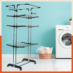 Bathla Mobidry Terra 4 Level Modular Cloth Drying Stand (Stainless Steel - Black - Extra Large)