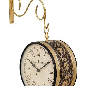 CHRONIKLE Antique Metal Golden Color Double Sided Roman & English Numerals Home Office Decor Railway Metro Station Hanging Wall Clock