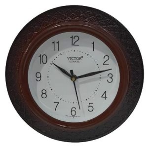 CHRONIKLE Elegant Round Brown Color Plastic Home Decor Analog Wall Clock (Size 20 x 4 x 20 CM Color Brown Weight 190 grm)