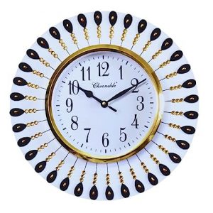 CHRONIKLE Floral Round Analog English Numerals Wooden Black & Yellow Home Office Décor Wall Clock