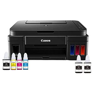 Canon PIXMA G3000 All in One (Print,Scan,Copy) WiFi Inktank Colour Printer with 2 Additional Black Ink Bottles (Per Black Bottle Yield 6000 Prints and Colour 7000 Prints) for Home Office