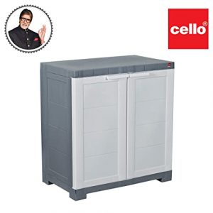 Cello Novelty Compact Plastic 2 Door Cupboard with Shelf(White and Grey)