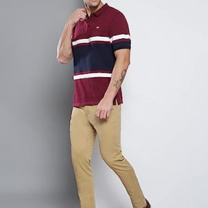 Dennis Lingo Men’s Casual Slim Fit Polo Neck T-Shirt, Half Sleeves Color Block Pattern Pure Cotton Polos for Men