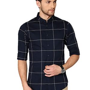 Dennis Lingo Men's Cotton Checkered Button Down Slim Fit Casual Shirt