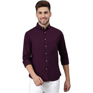 Dennis Lingo Men's Cotton Purple Solid Casual Shirt (C301_Purple_XXL)
