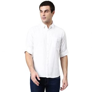 Dennis Lingo Men's Cotton Solid Slim Fit Casual Shirt with Pocket, Roll Up Full Sleeve Shirt for Formal & Casual Wear