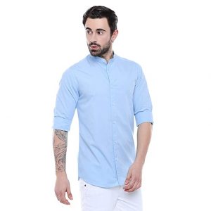 Dennis Lingo Men's Solid Chinese Collar Casual Shirt