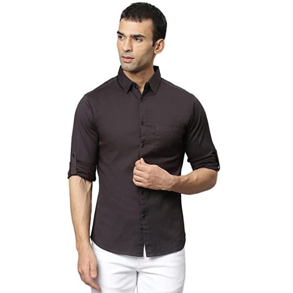 Dennis Lingo Men's Solid Slim Fit Cotton Casual Shirt