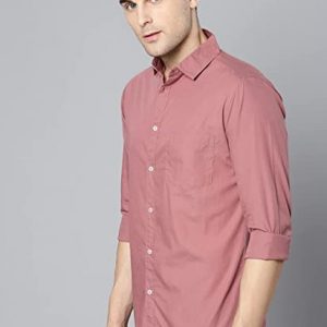 Dennis Lingo Men's Solid Slim Fit Cotton Casual Shirt with Spread Collar & Full Sleeves