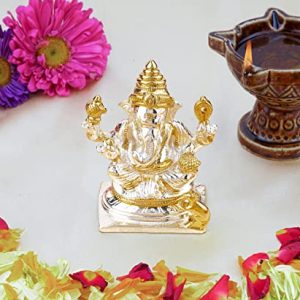 Estele Gold & Rhodium Plated Spiritual Lord Ganesha Idol for Gifts & Housewarming Home Office Decors