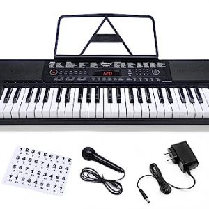 JUAREZ Octavé JRK490 49-Key Portable Electronic Teaching Keyboard Piano with LED Display Adapter Key Note Sticker Mic Music Sheet Stand