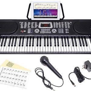 JUAREZ Octavé JRK661 61-Key Electronic Keyboard Piano with LED Display Adapter Key Note Stickers Mic Music Sheet Stand 255 Rhythms 255 Timbres 24 Demos 8 Percussions
