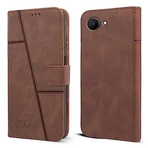 Jkobi Flip Cover Case for Realme C30S (Stitched Leather Finish Magnetic Closure Inner TPU Foldable Stand Wallet Card Slots Brown)