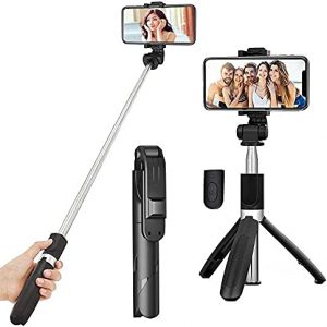 Krishna Traders Latest Extendable Selfie Stick with Tripod Stand and Detachable Wireless Bluetooth Remote Controller, Ultra Compact Selfie Stick for Mobile and All Smart Phones (Color Black)