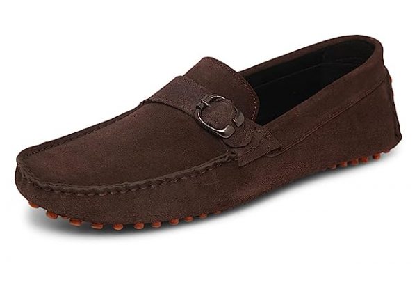 LOUIS STITCH Loafers for Men Italian Suede Leather Casuals Style Sole Side Buckle Penny Loafer Shoes