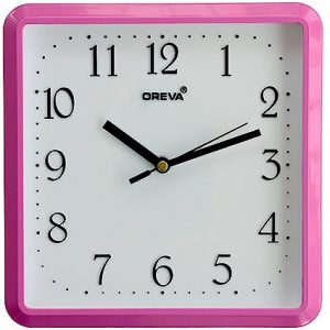 OREVA Plastic Square Shape Simple Small Wall Clock (20.5 x 3.7 x 20.5 cm, Pink, AQ-1417)