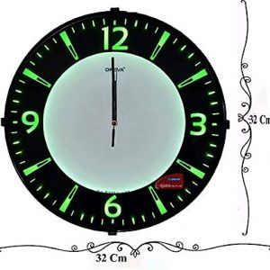 Oreva Back Light Round Plastic Analog Wall Clock (32 cm x 32 cm x 4 cm, Green LED, AQ 1667)